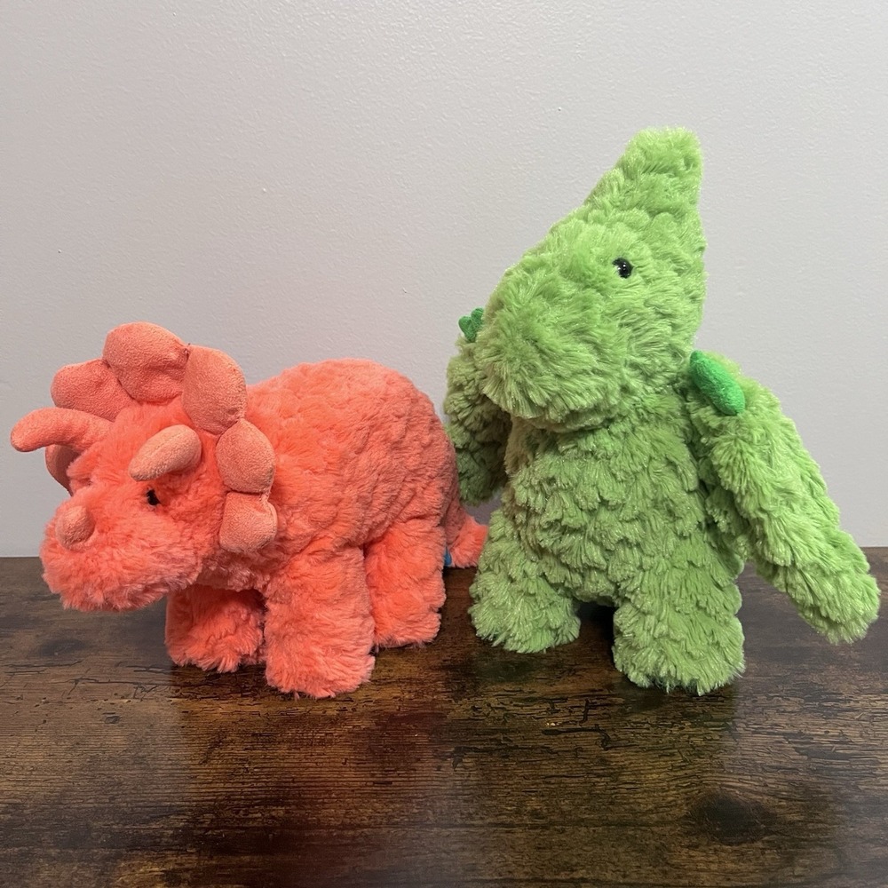 Manhattan Toy Company Dinosaur Plush Orange Triceratops And Green Pterodactyl